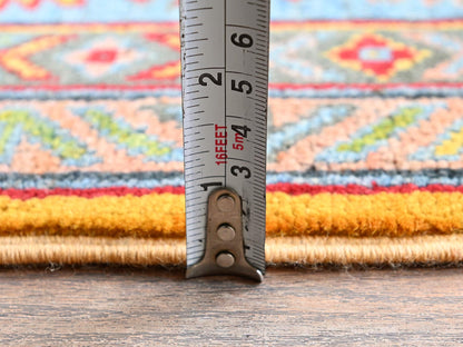 Kazak Kazak hand-knotted wool rug in Yellow & Light Blue, 5'2" x 6'7" — SKU O0336 (view 6)