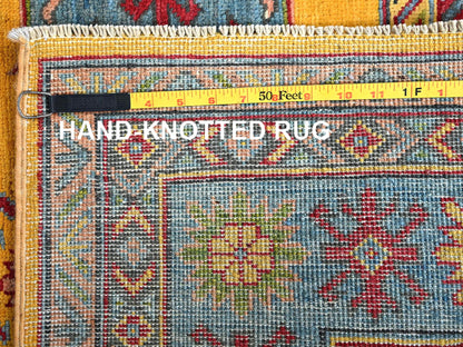 Kazak Kazak hand-knotted wool rug in Yellow & Light Blue, 5'2" x 6'7" — SKU O0336 (view 7)
