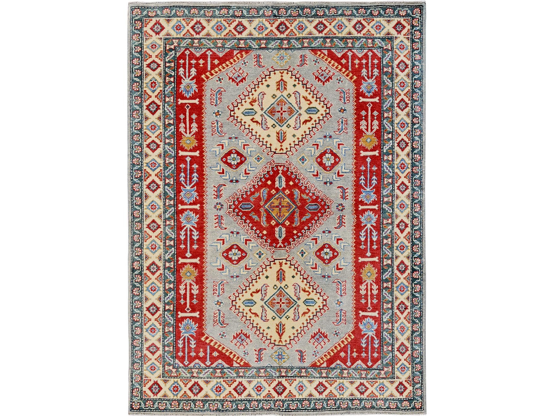 Kazak Kazak hand-knotted wool rug in Gray & Ivory, 5'1" x 6'11" — SKU O0337