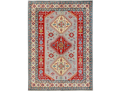Kazak Kazak hand-knotted wool rug in Gray & Ivory, 5'1" x 6'11" — SKU O0337
