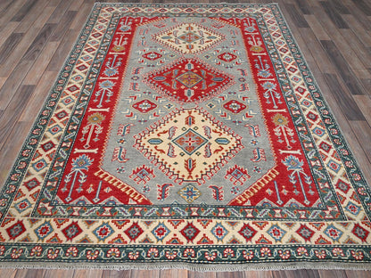 Kazak Kazak hand-knotted wool rug in Gray & Ivory, 5'1" x 6'11" — SKU O0337 (view 2)