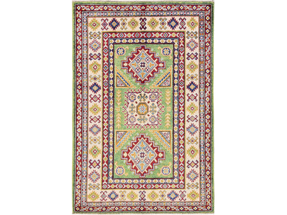 Kazak Kazak hand-knotted wool rug in Green & Ivory, 3'4" x 5' — SKU O0339