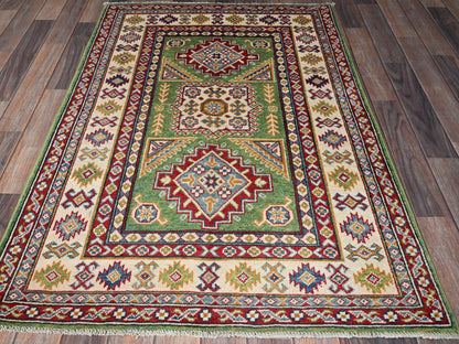 Kazak Kazak hand-knotted wool rug in Green & Ivory, 3'4" x 5' — SKU O0339 (view 2)