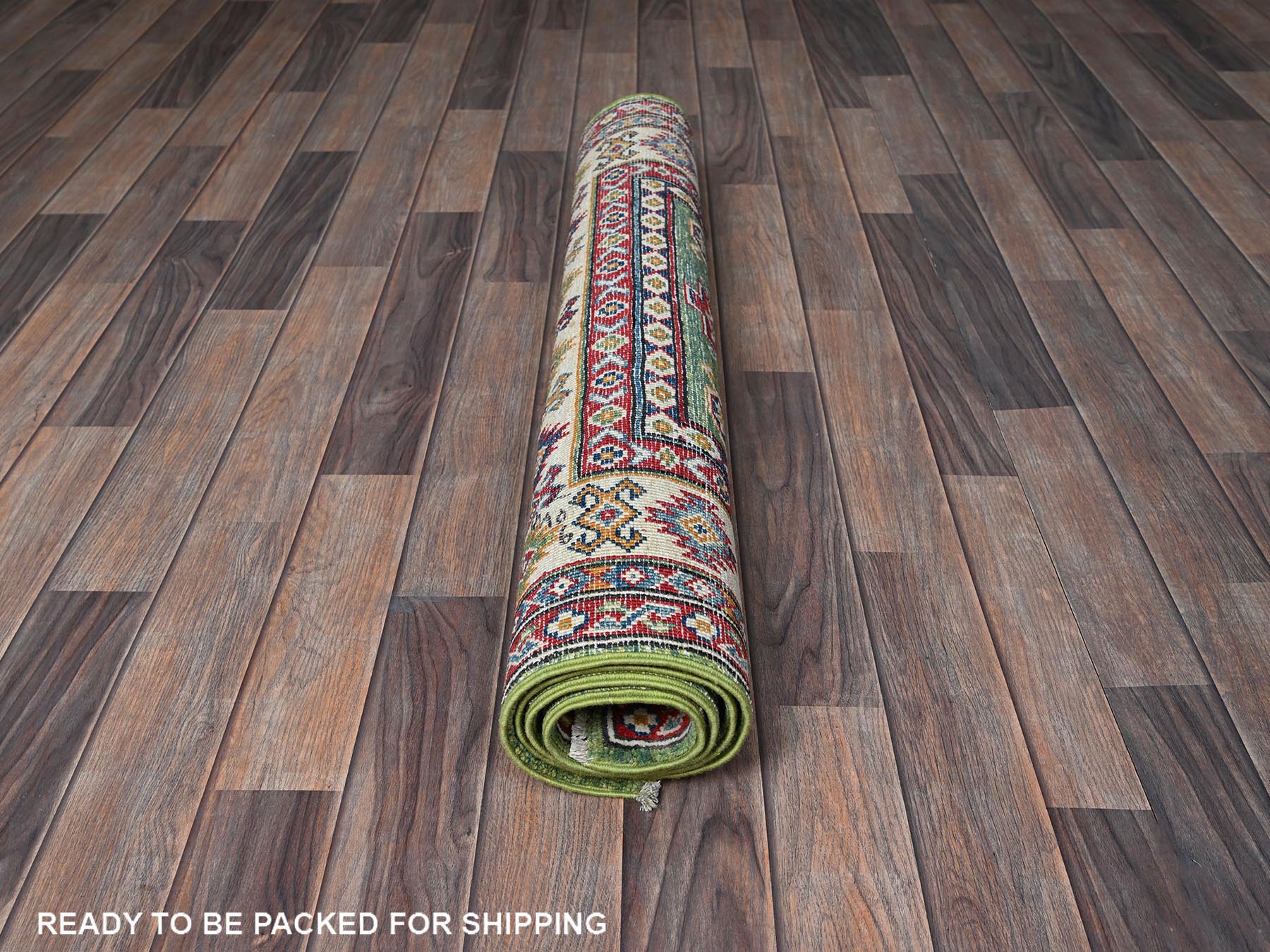 Kazak Kazak hand-knotted wool rug in Green & Ivory, 3'4" x 5' — SKU O0339 (view 5)
