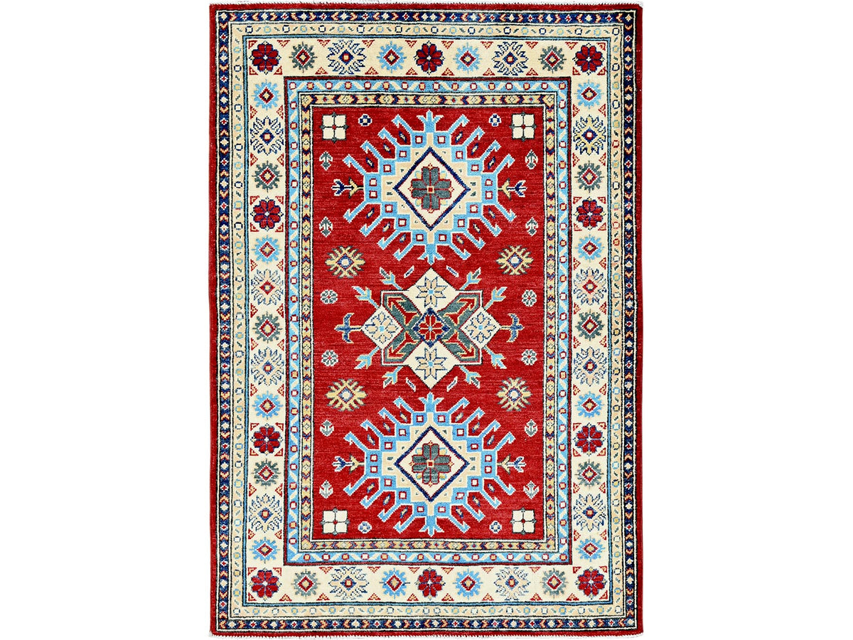 Kazak Kazak hand-knotted wool rug in Red & Ivory, 3'5" x 5' — SKU O0340