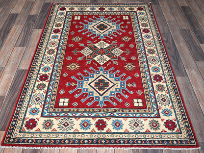 Kazak Kazak hand-knotted wool rug in Red & Ivory, 3'5" x 5' — SKU O0340 (view 2)