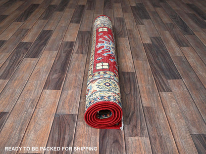 Red 3'5" x 5'0" Tribal Hand knotted Wool Rug - Sku: O0340