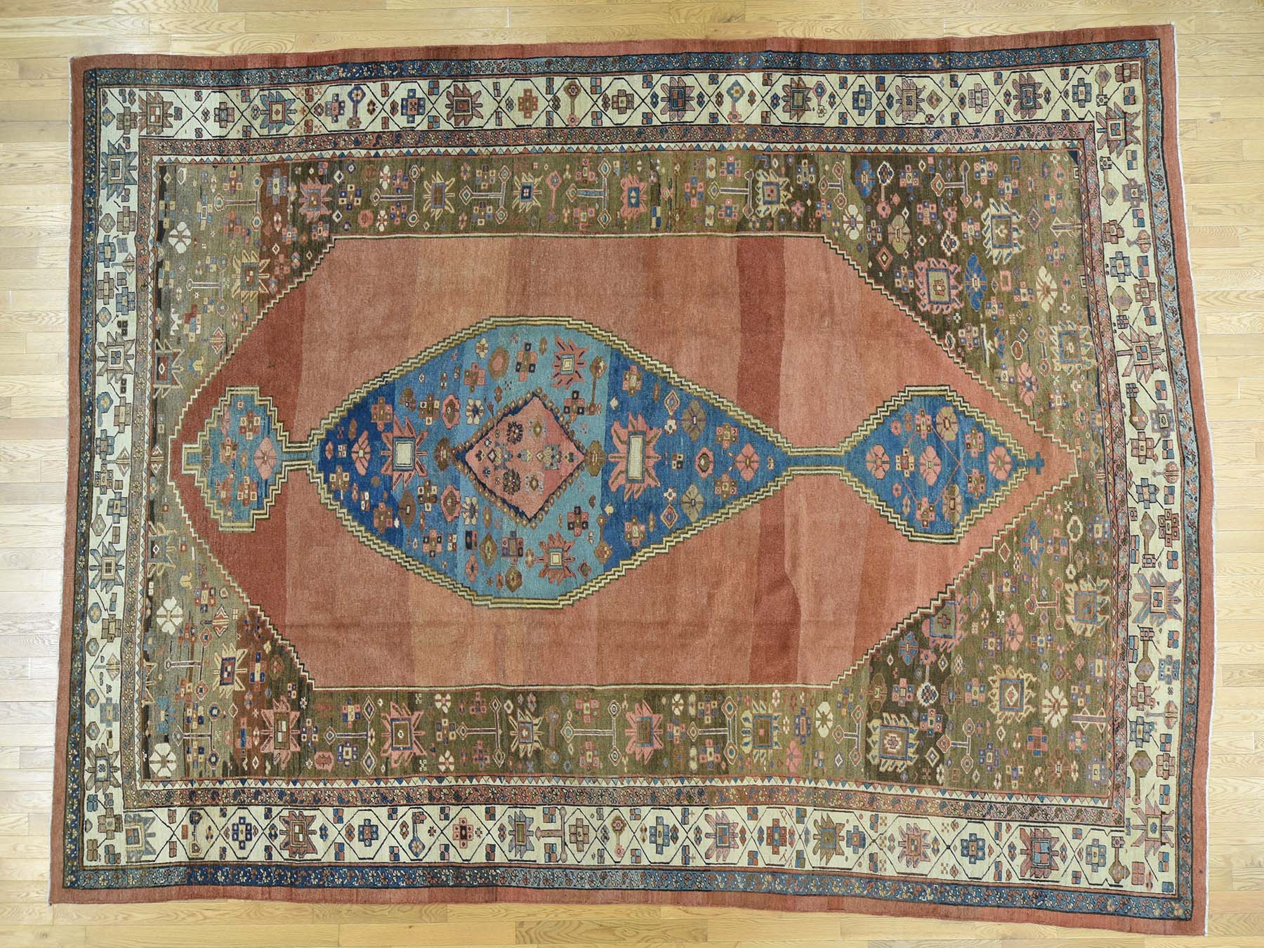 Antique hand-knotted wool rug in Brown & Ivory, 10'8" x 14'1" — SKU O034131