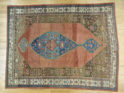 Antique hand-knotted wool rug in Brown & Ivory, 10'8" x 14'1" — SKU O034131