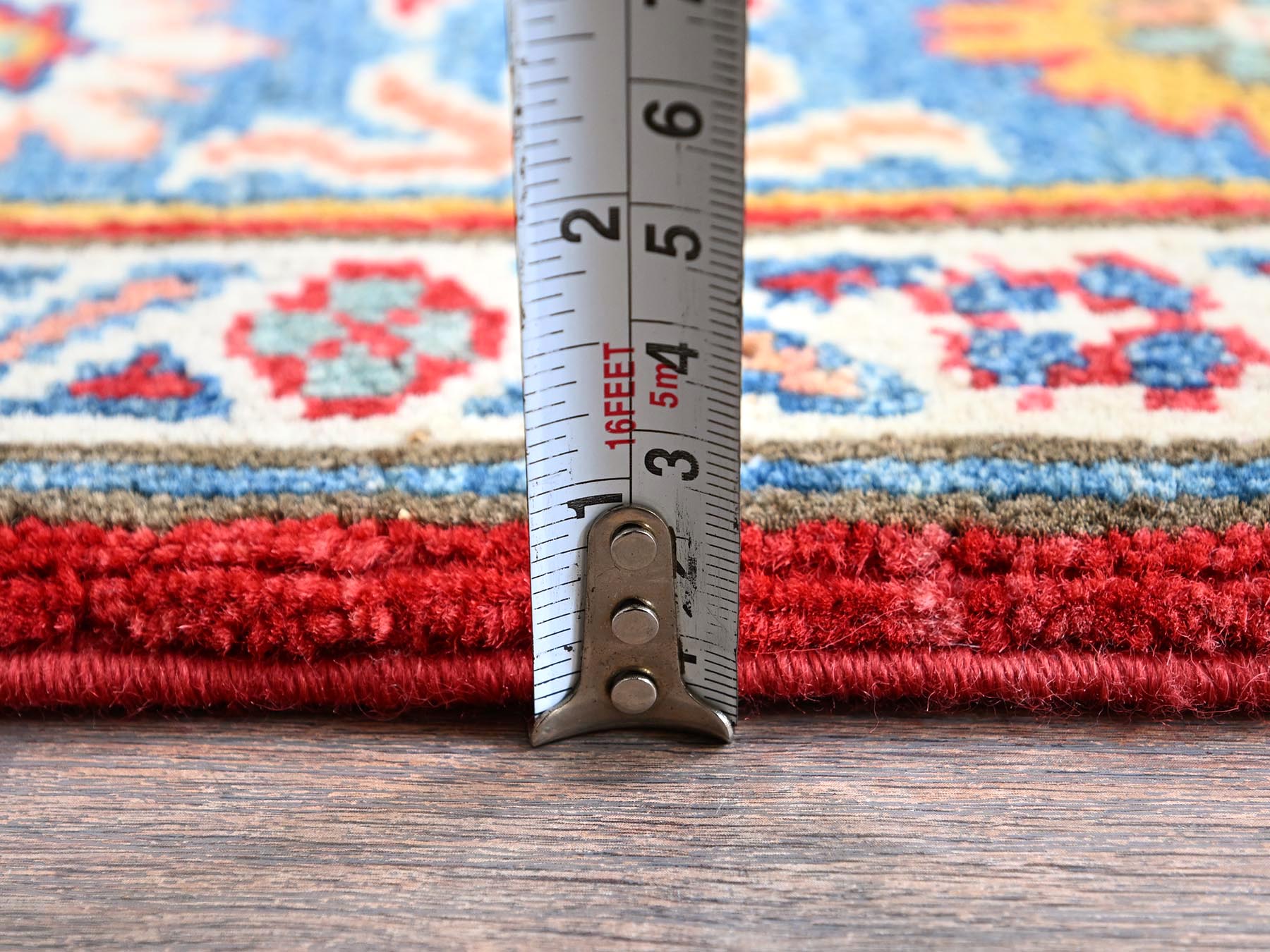 Kazak Kazak hand-knotted wool rug in Red & Blue, 3'8" x 4'10" — SKU O0341 (view 6)