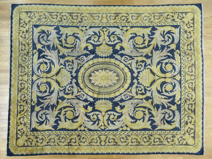 Savonnerie Antique hand-knotted wool rug in Blue & Brown, 10'10" x 13'8" — SKU O034424