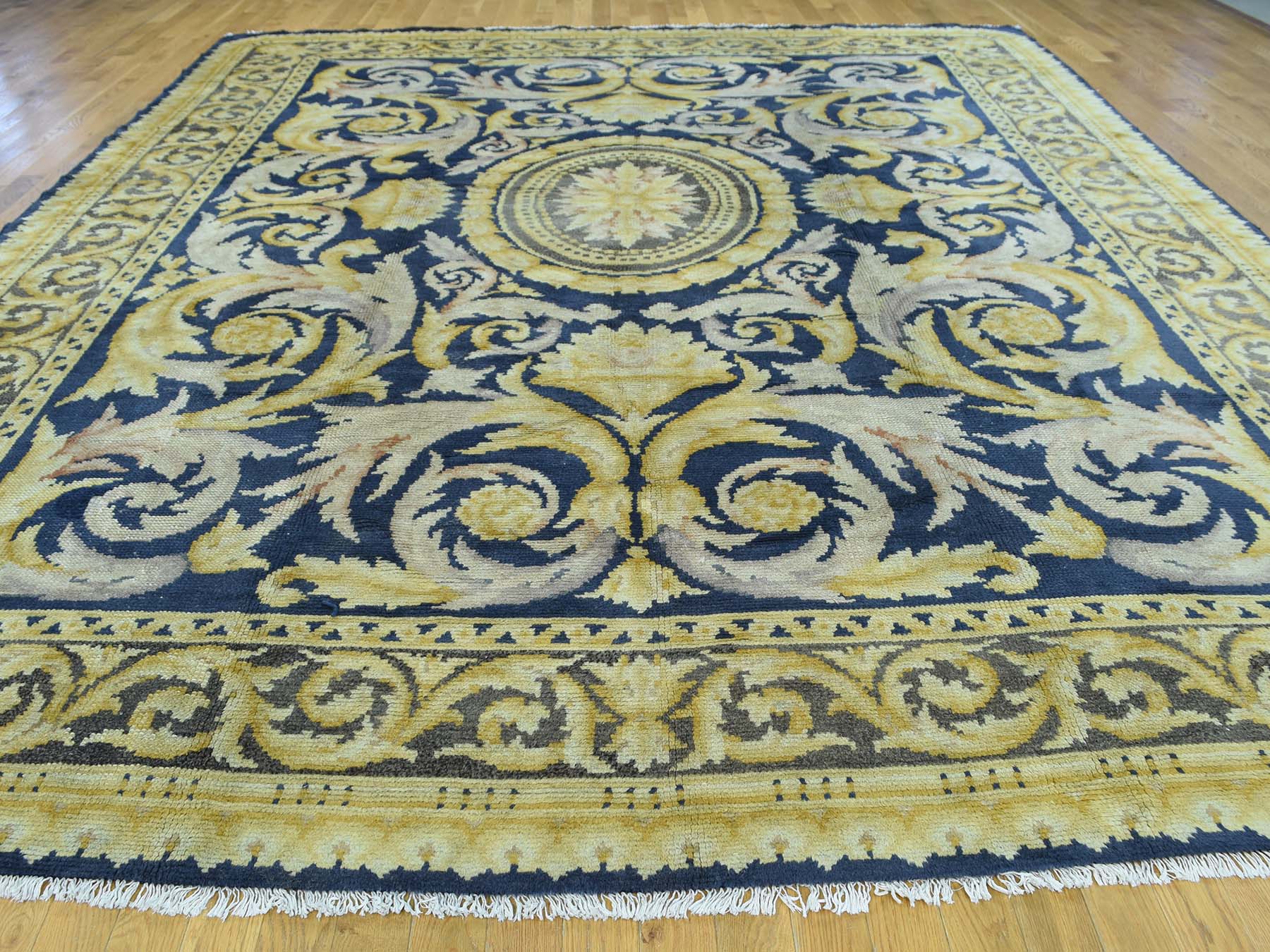 Savonnerie Antique hand-knotted wool rug in Blue & Brown, 10'10" x 13'8" — SKU O034424 (view 2)