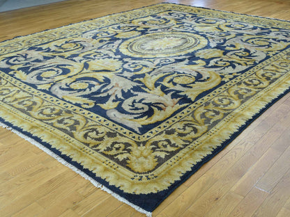 Savonnerie Antique hand-knotted wool rug in Blue & Brown, 10'10" x 13'8" — SKU O034424 (view 3)