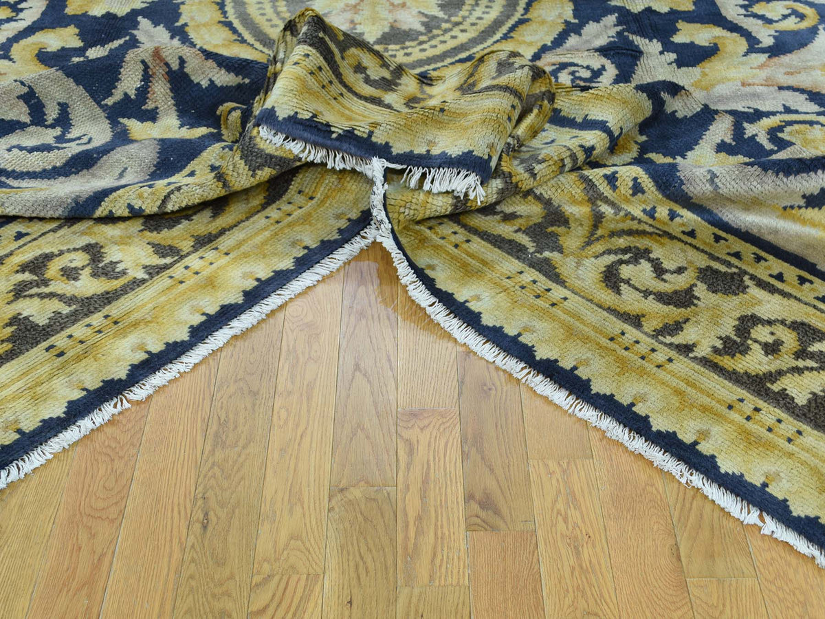 Savonnerie Antique hand-knotted wool rug in Blue & Brown, 10'10" x 13'8" — SKU O034424 (view 6)