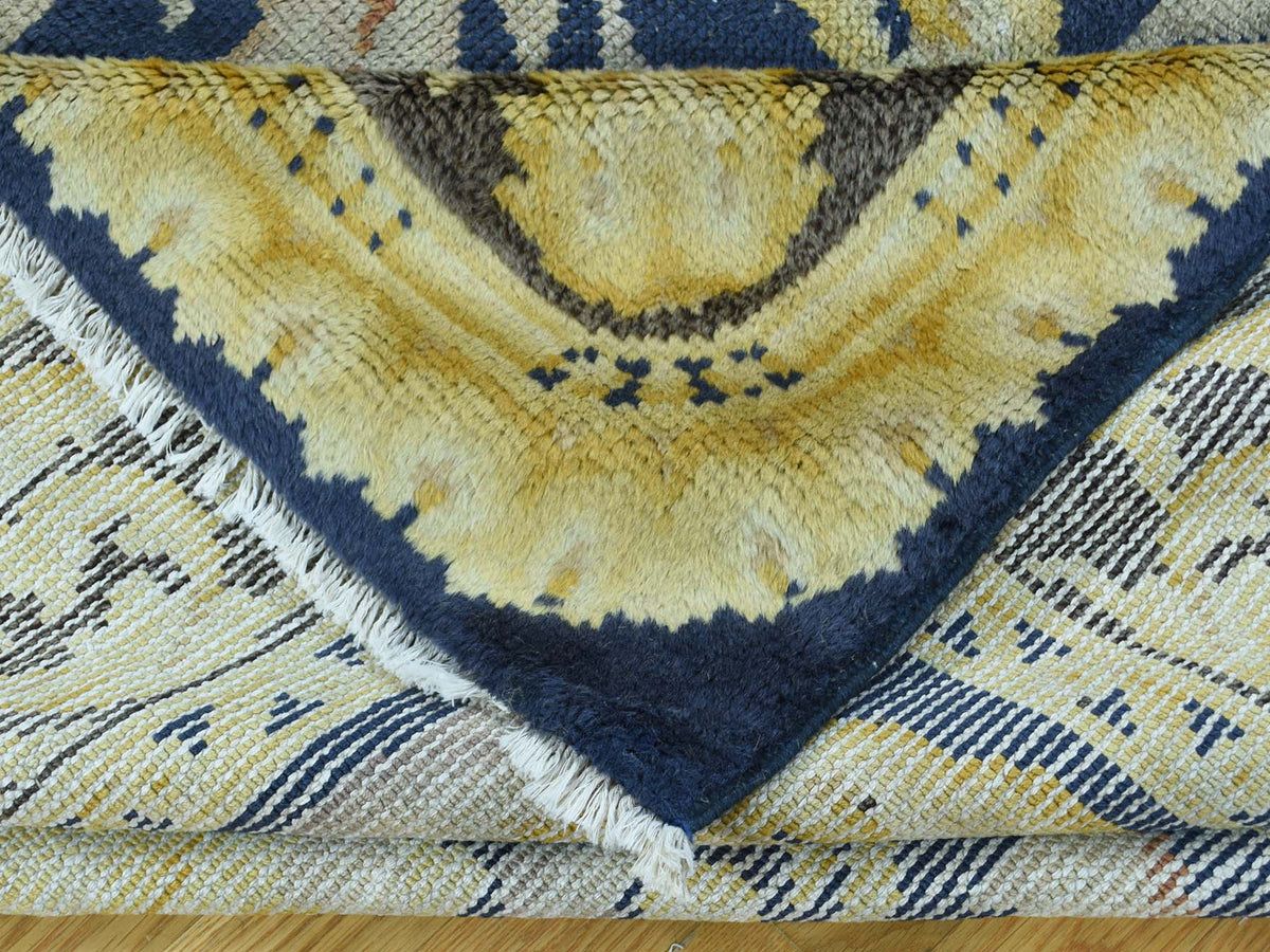 Savonnerie Antique hand-knotted wool rug in Blue & Brown, 10'10" x 13'8" — SKU O034424 (view 7)