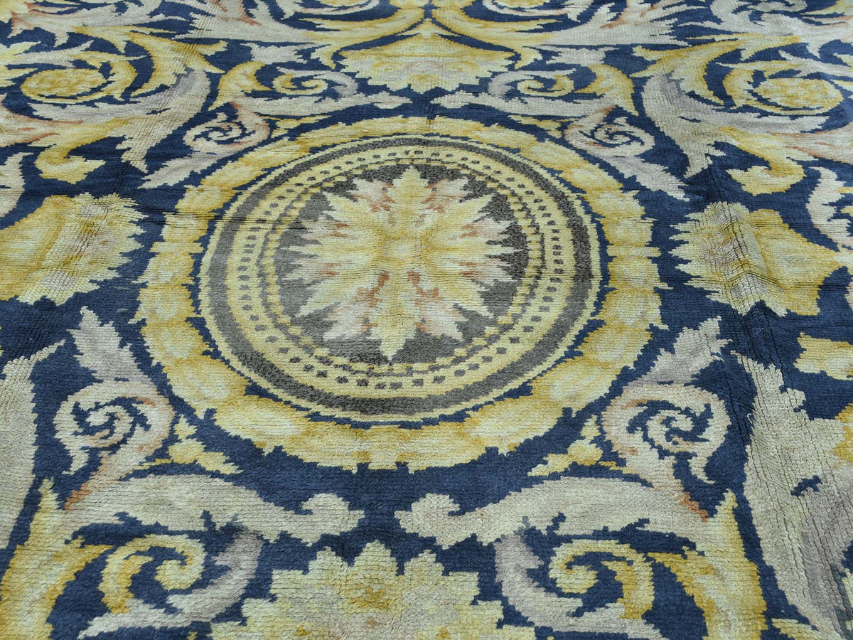 Savonnerie Antique hand-knotted wool rug in Blue & Brown, 10'10" x 13'8" — SKU O034424 (view 9)