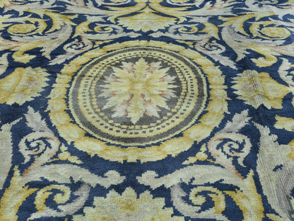 Savonnerie Antique hand-knotted wool rug in Blue & Brown, 10'10" x 13'8" — SKU O034424 (view 9)