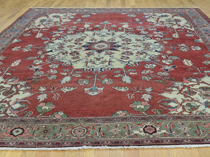 Red 9'0" x 11'3" Antique Hand knotted Wool Rug - Sku: O034425