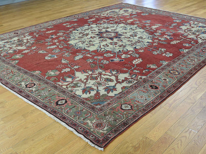 Red 9'0" x 11'3" Antique Hand knotted Wool Rug - Sku: O034425