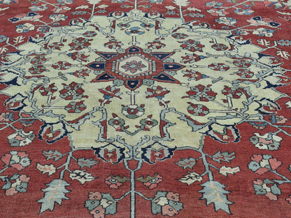 Red 9'0" x 11'3" Antique Hand knotted Wool Rug - Sku: O034425