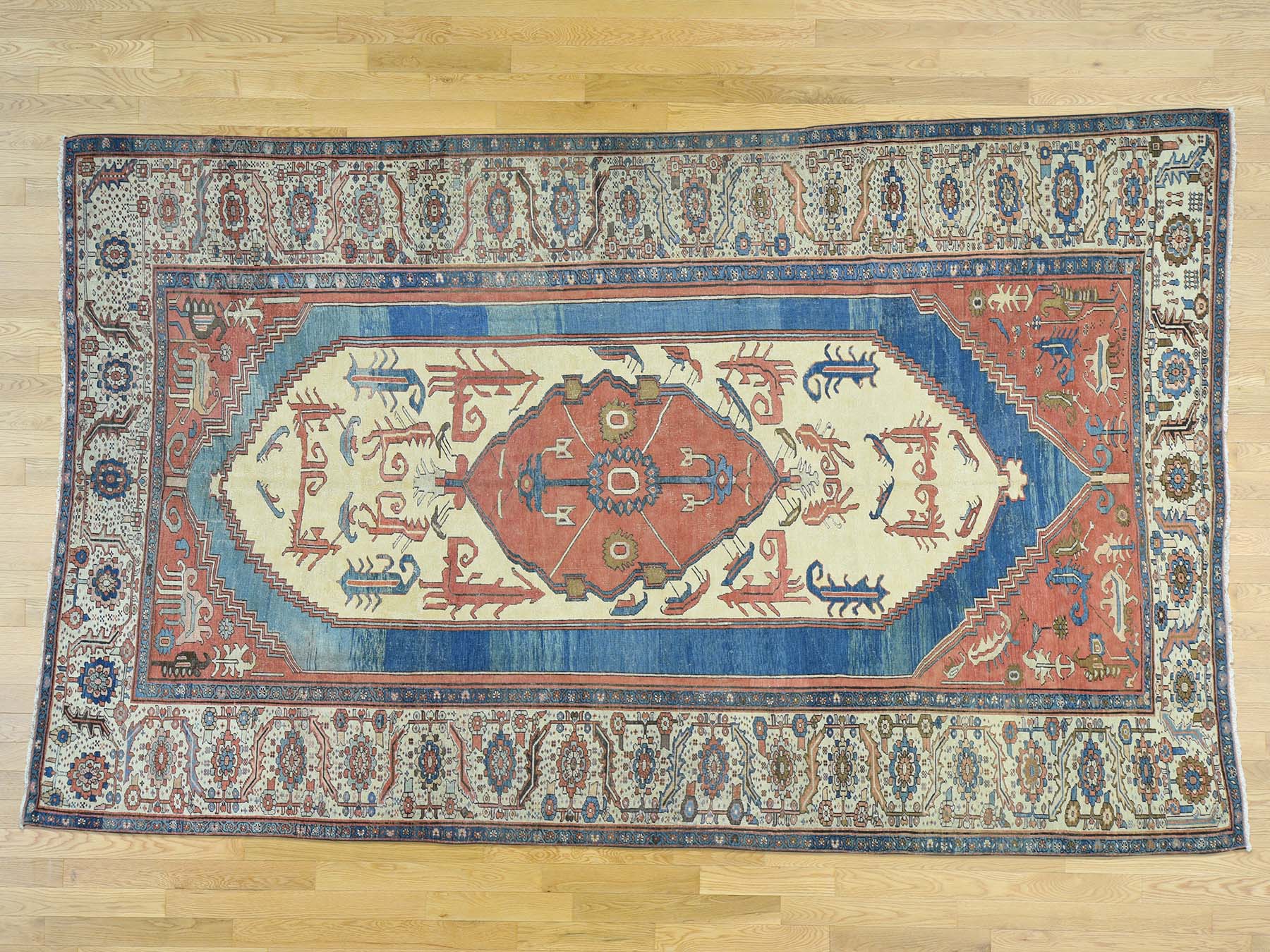 Antique hand-knotted wool rug in Red & Ivory, 8'4" x 14' — SKU O034427