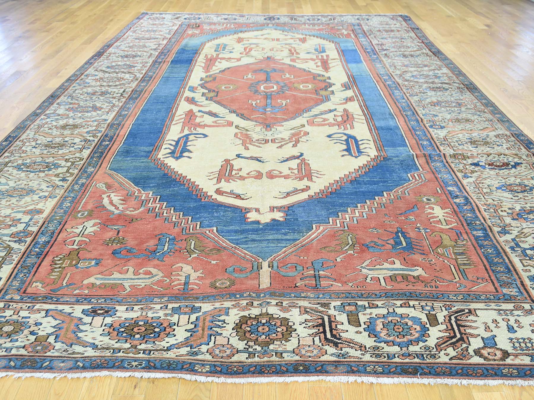 Antique hand-knotted wool rug in Red & Ivory, 8'4" x 14' — SKU O034427 (view 2)