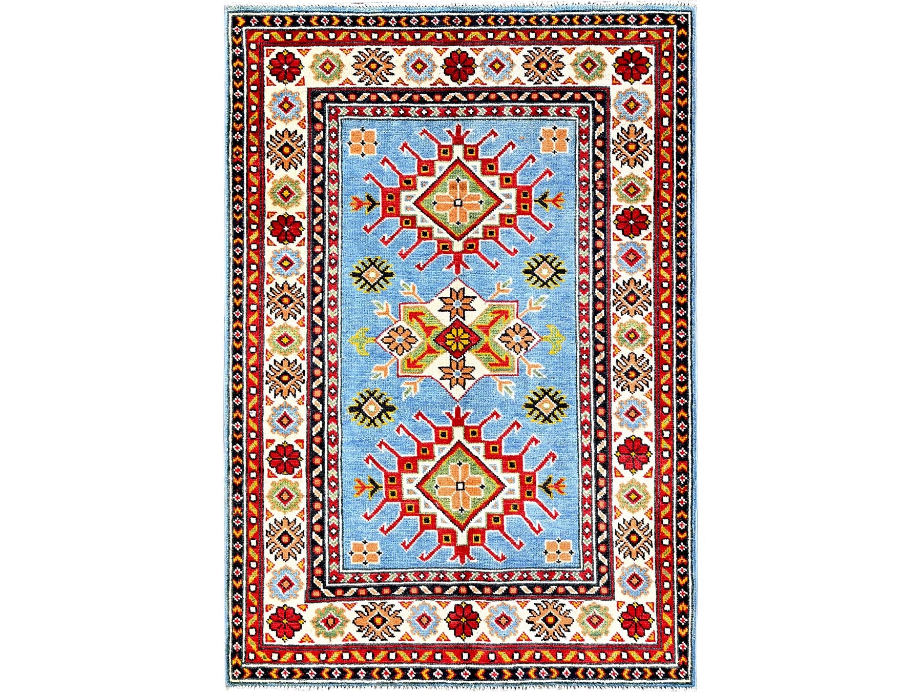 Kazak Kazak hand-knotted wool rug in Blue & Ivory, 3'4" x 4'10" — SKU O0344