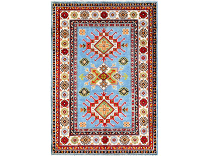 Blue 3'4" x 4'10" Kazak Hand knotted Wool Rug - Sku: O0344