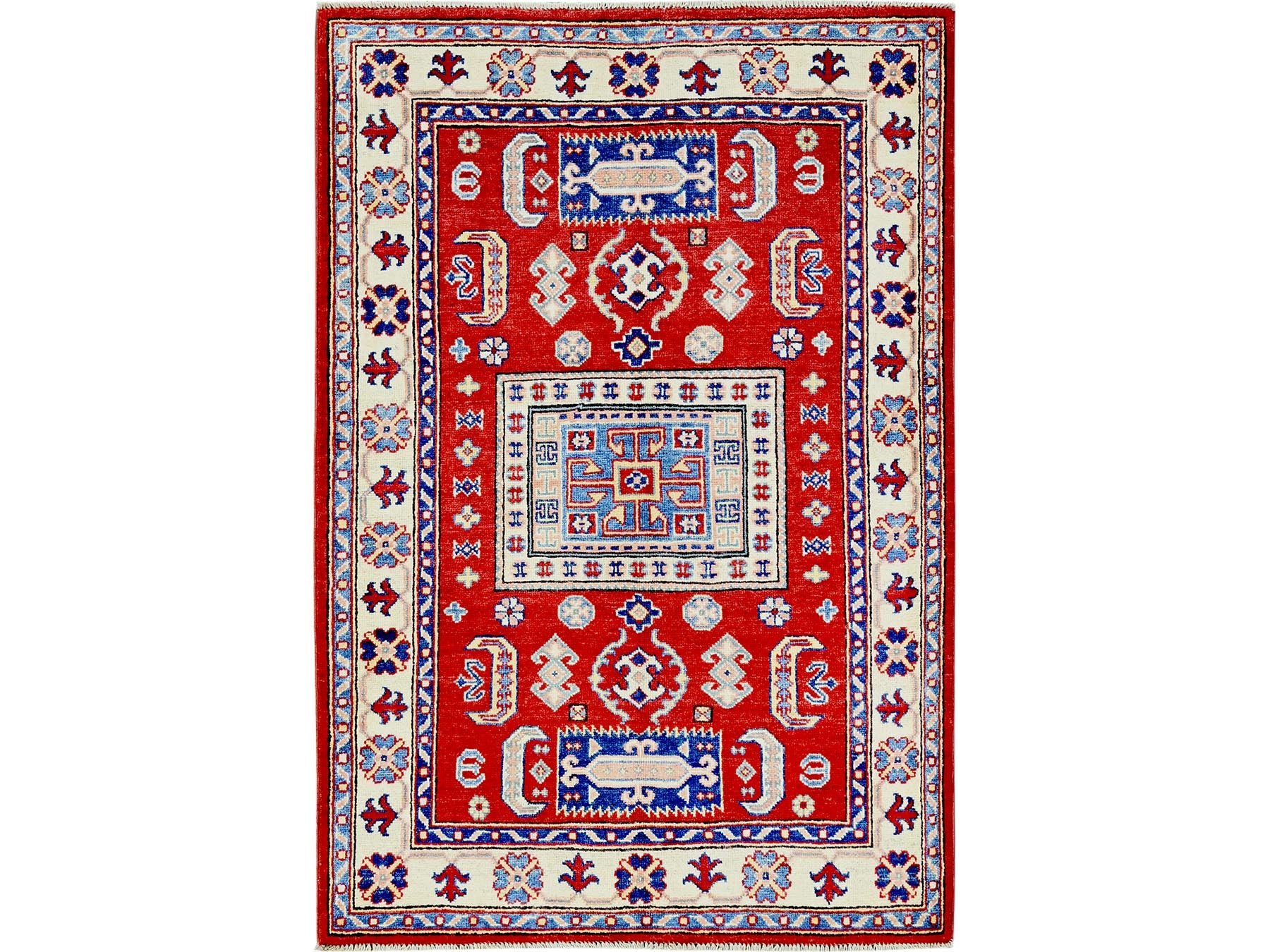 Kazak Kazak hand-knotted wool rug in Red & Ivory, 3'5" x 5' — SKU O0346