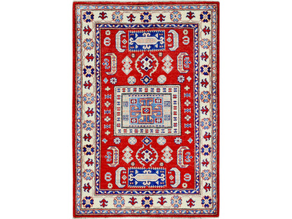 Kazak Kazak hand-knotted wool rug in Red & Ivory, 3'5" x 5' — SKU O0346