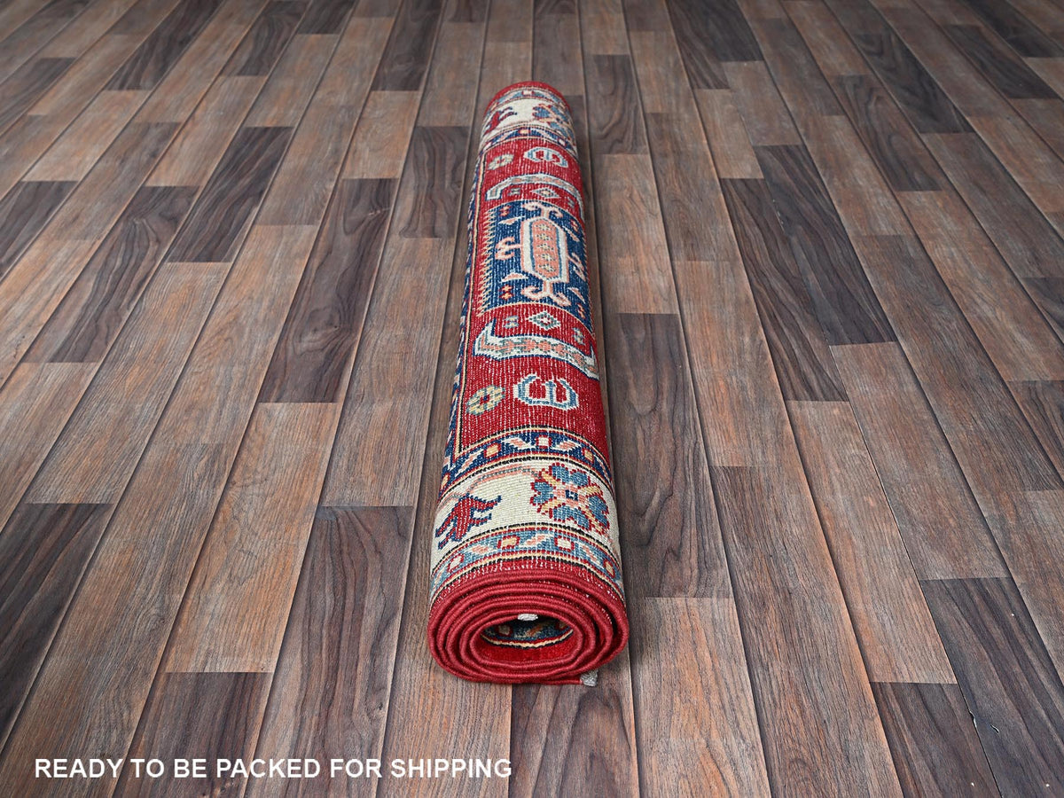 Kazak Kazak hand-knotted wool rug in Red & Ivory, 3'5" x 5' — SKU O0346 (view 5)