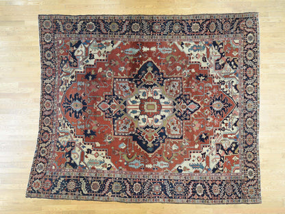 Red 10'0" x 11'7" Antique Hand knotted Wool Rug - Sku: O034785
