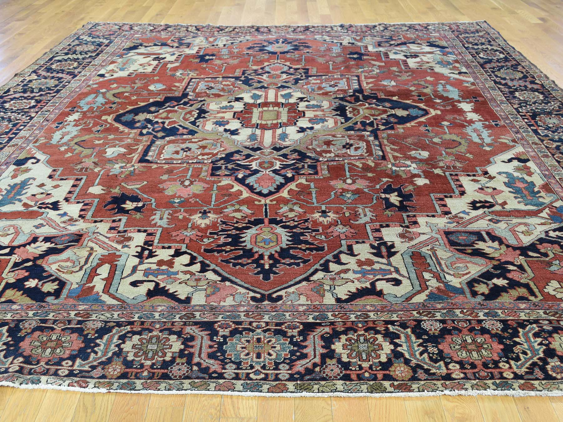 Serapi Antique hand-knotted wool rug in Red & Navy Blue, 10' x 11'7" — SKU O034785 (view 2)