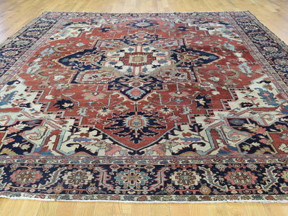 Red 10'0" x 11'7" Antique Hand knotted Wool Rug - Sku: O034785