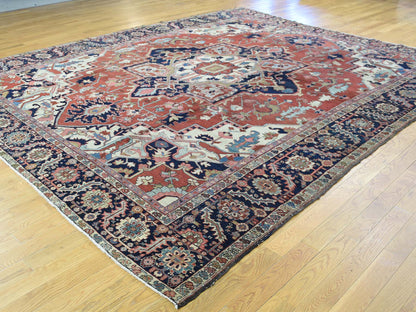 Red 10'0" x 11'7" Antique Hand knotted Wool Rug - Sku: O034785