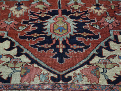 Red 10'0" x 11'7" Antique Hand knotted Wool Rug - Sku: O034785