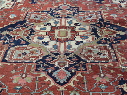 Red 10'0" x 11'7" Antique Hand knotted Wool Rug - Sku: O034785