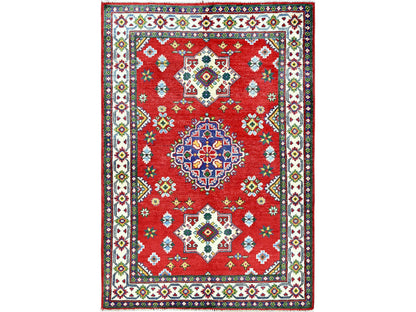 Kazak Kazak hand-knotted wool rug in Red & Ivory, 3'3" x 4'9" — SKU O0348