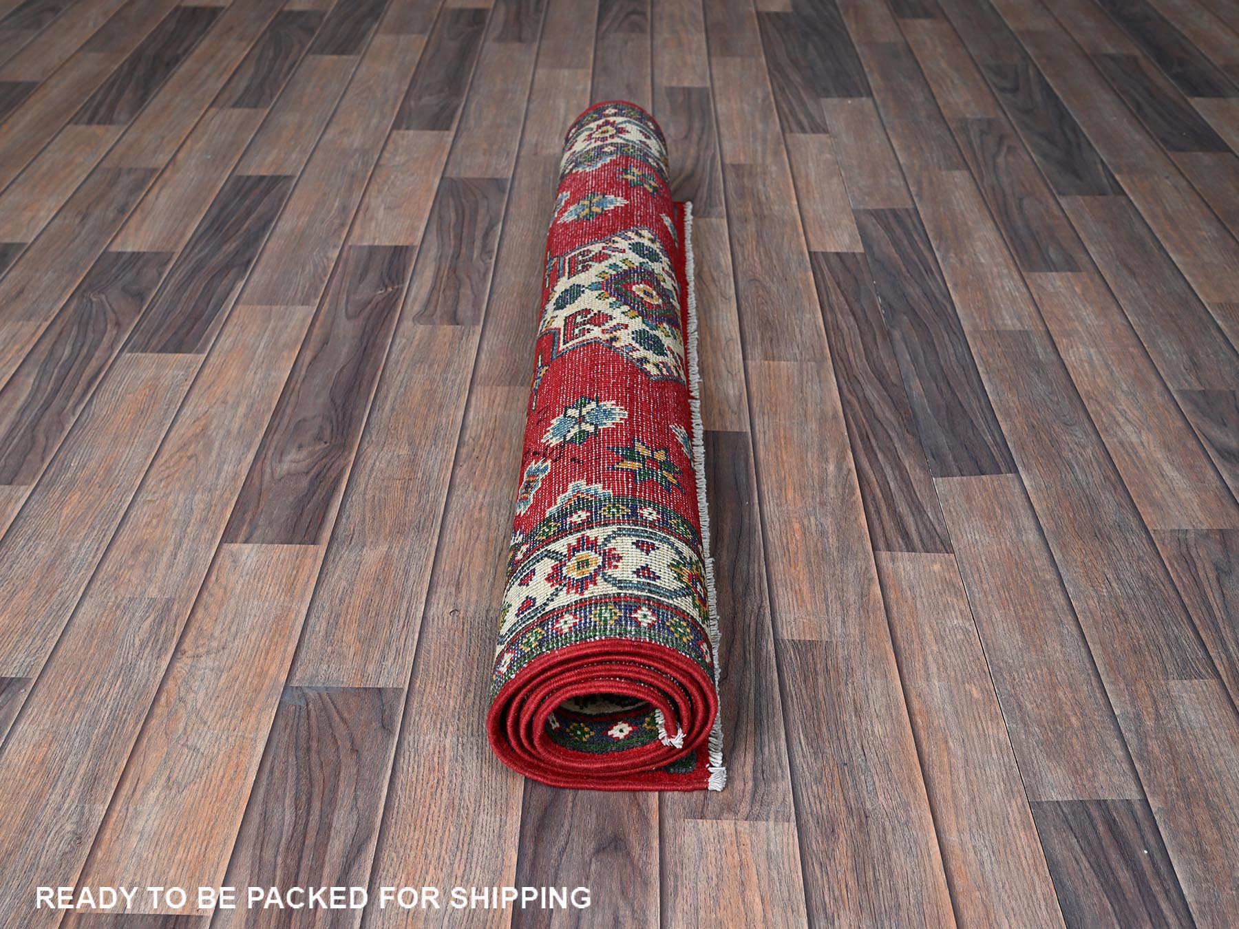 Kazak Kazak hand-knotted wool rug in Red & Ivory, 3'3" x 4'9" — SKU O0348 (view 5)