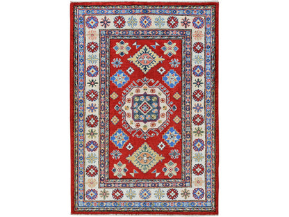 Kazak Kazak hand-knotted wool rug in Red & Ivory, 3'3" x 4'10" — SKU O0349