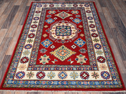 Kazak Kazak hand-knotted wool rug in Red & Ivory, 3'3" x 4'10" — SKU O0349 (view 2)