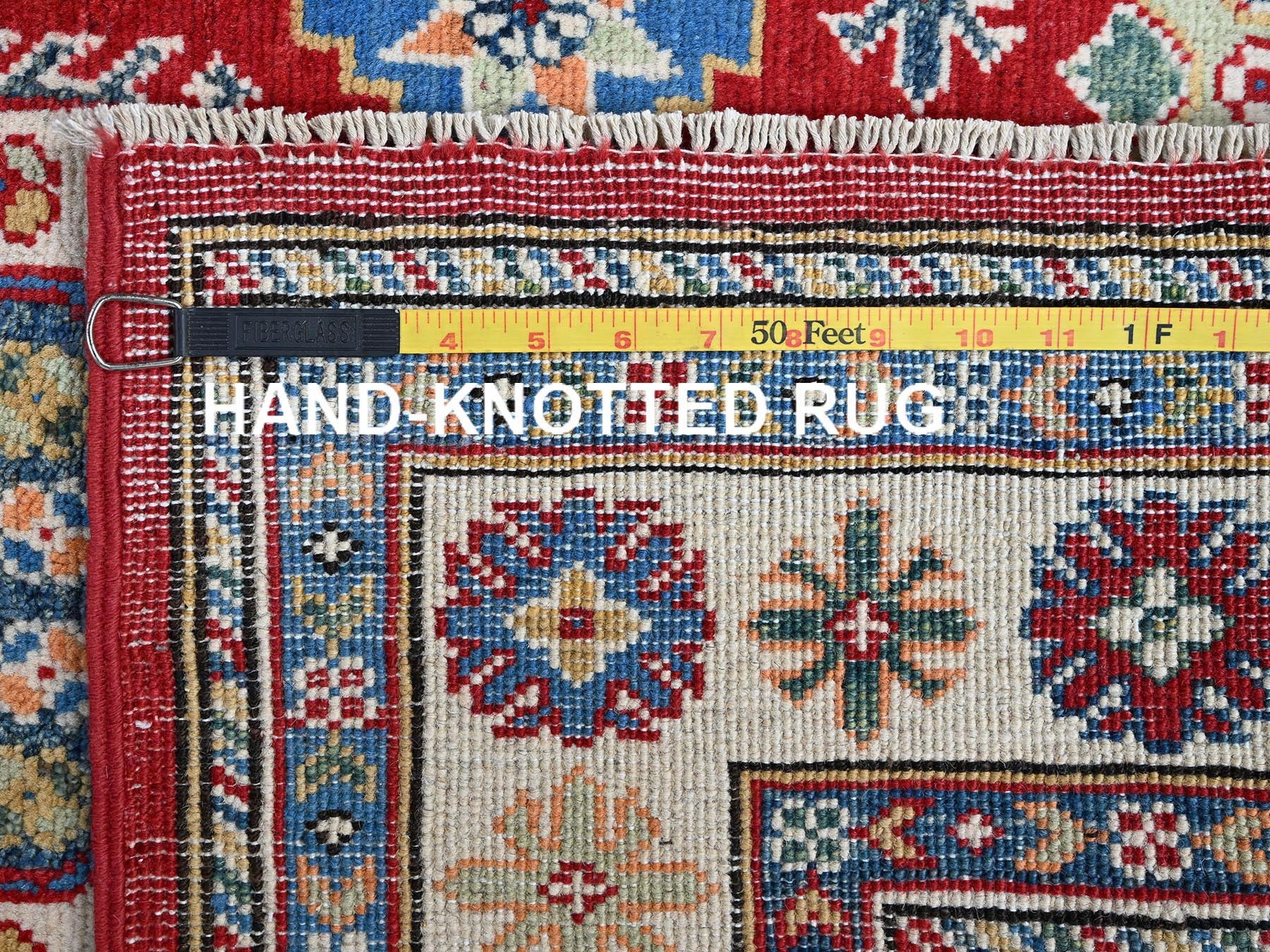 Kazak Kazak hand-knotted wool rug in Red & Ivory, 3'3" x 4'10" — SKU O0349 (view 7)