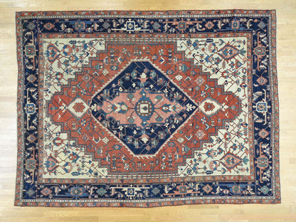 Red 9'10" x 13'5" Antique Hand knotted Wool Rug - Sku: O035433