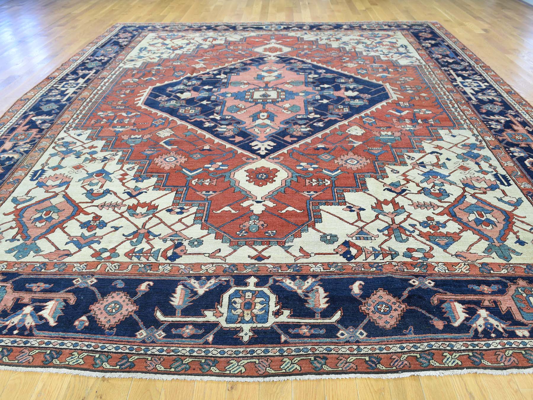 Serapi Antique hand-knotted wool rug in Red & Navy Blue, 9'10" x 13'5" — SKU O035433 (view 2)