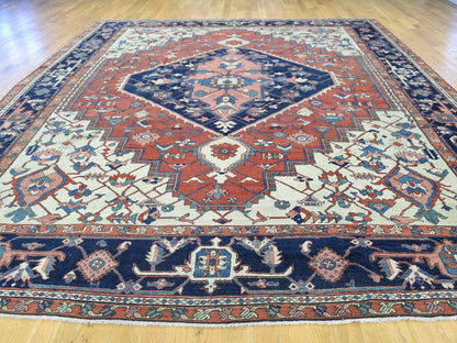 Red 9'10" x 13'5" Antique Hand knotted Wool Rug - Sku: O035433