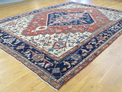 Red 9'10" x 13'5" Antique Hand knotted Wool Rug - Sku: O035433