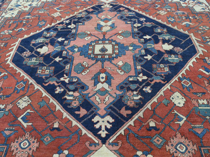 Red 9'10" x 13'5" Antique Hand knotted Wool Rug - Sku: O035433