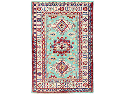 Green 3'11" x 5'10" Tribal Hand knotted Wool Rug - Sku: O0355