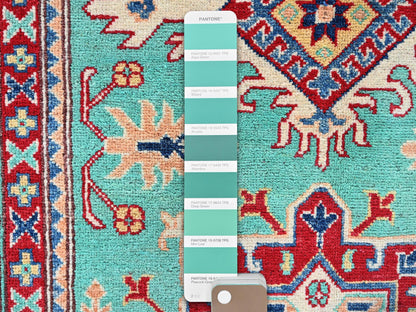 Kazak Kazak hand-knotted wool rug in Green & Ivory, 3'11" x 5'10" — SKU O0355 (view 4)