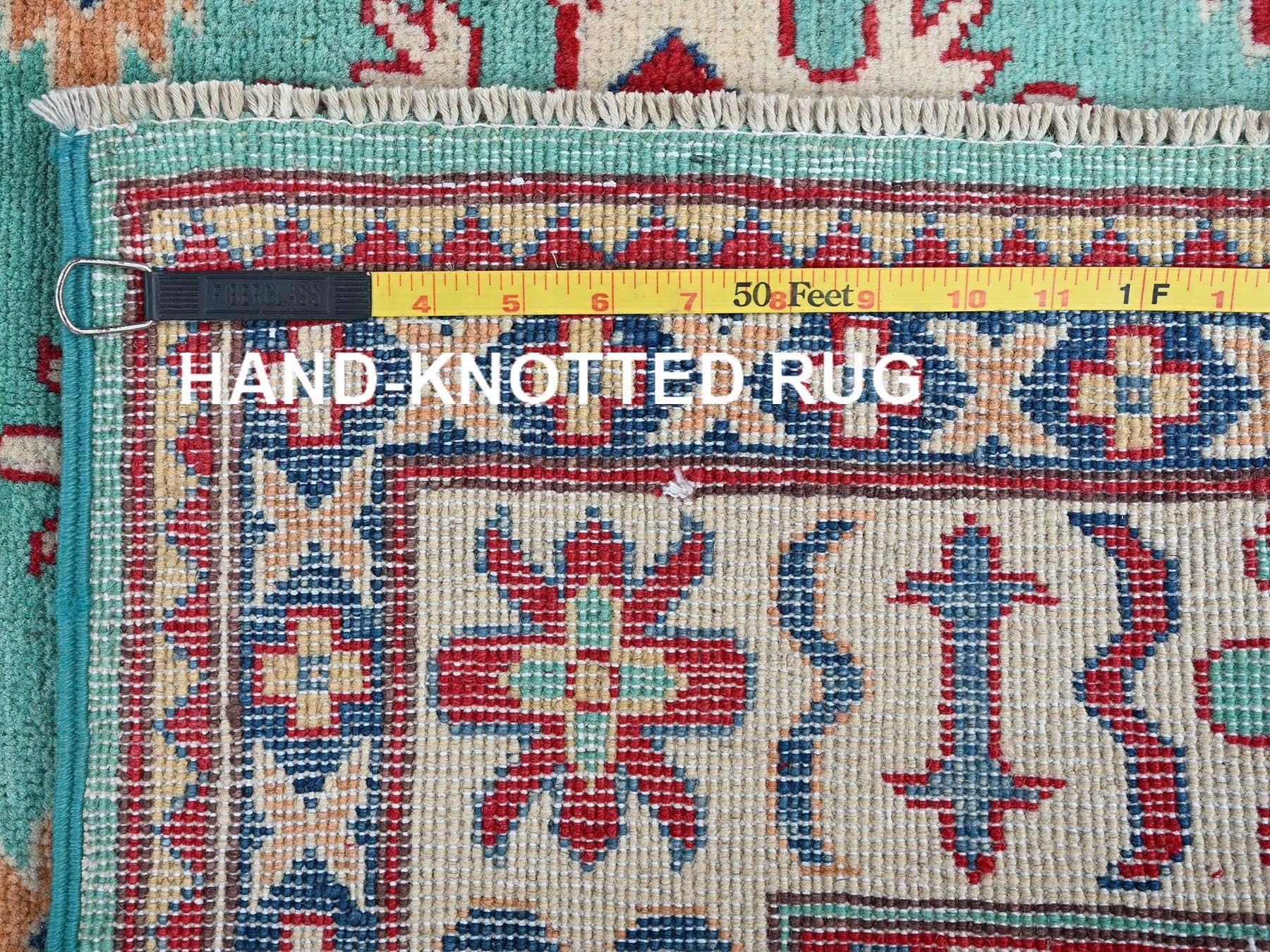 Kazak Kazak hand-knotted wool rug in Green & Ivory, 3'11" x 5'10" — SKU O0355 (view 7)